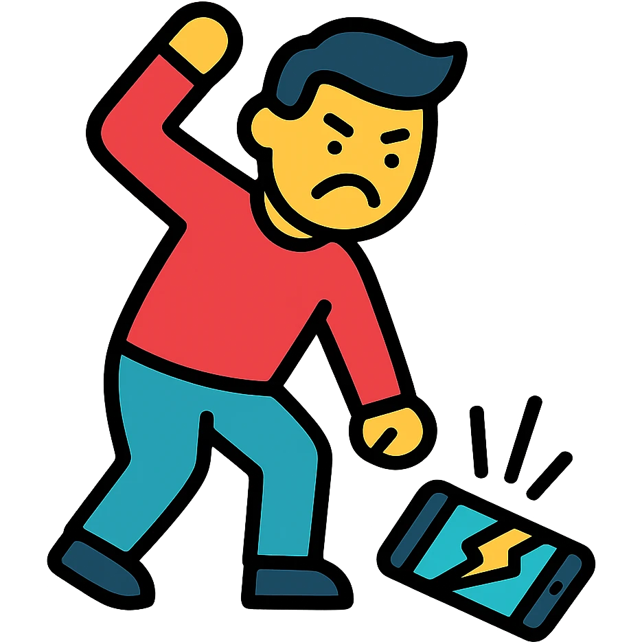 Man angrily smashing a smartphone on the ground emoji