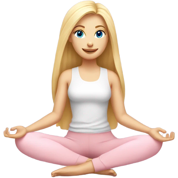 blonde long hair and blue eyes yoga girl in light pink clothes sitting on a yoga mat emoji