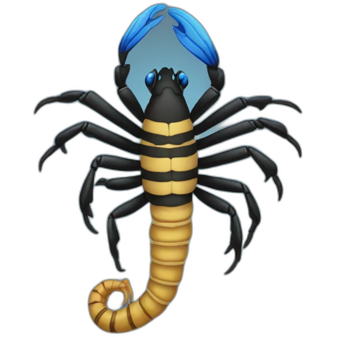 Scorpion black with blue stripes and tail risen emoji