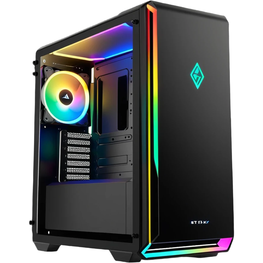 gaming PC modern desktop tower with RGB lights and side window emoji