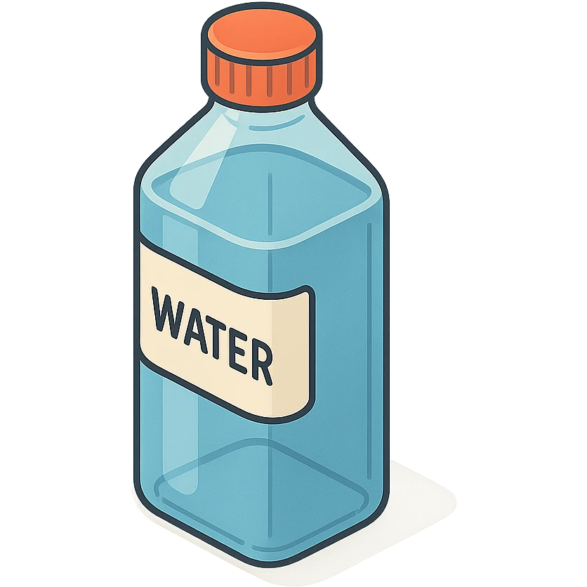 side view of a bottle of water, 2D isometric style, highly detailed drawing, shadows and highlights, clean contours, soft lighting, transparent background emoji