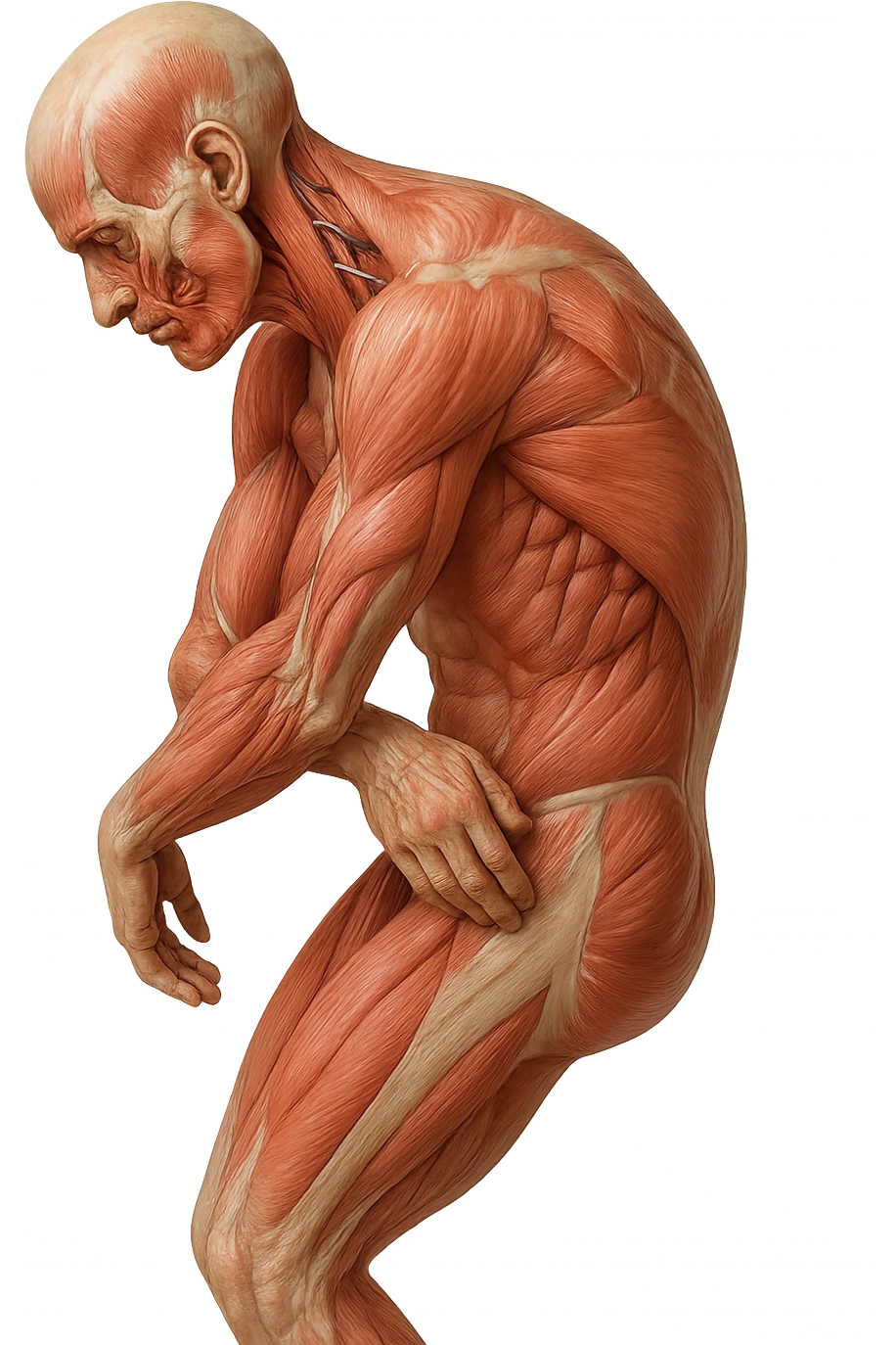 corpo umano anatomico realistico curvo con la schiena e le spalle in avanti, postura delle spalle chiuse, isolato su sfondo bianco emoji