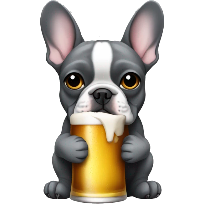 French bulldog dark grey holding a beer emoji