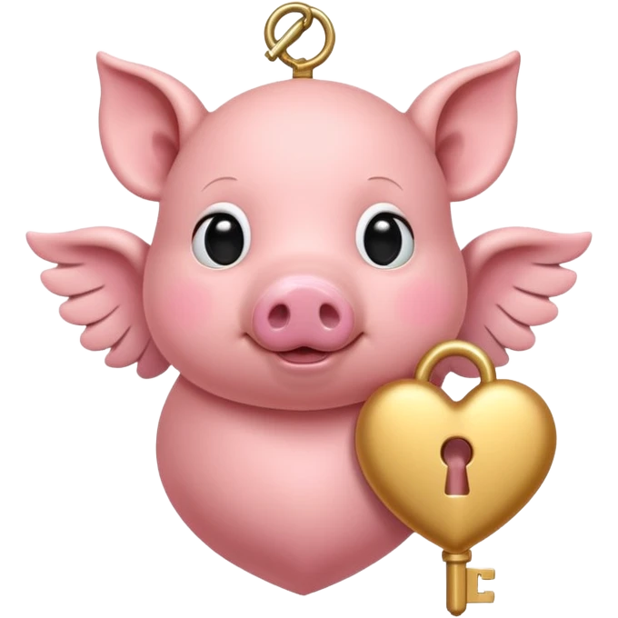 A pink heart with a pig nose on it, with wings and a key emoji