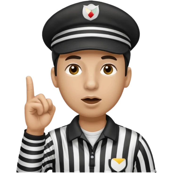A black calm referee with striped shirt, wearing a sport cap while blowing a whistle, pointing clearly toward the field. emoji