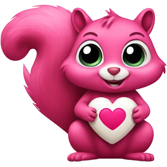 pink squirrel holding a poop emoji heart emoji