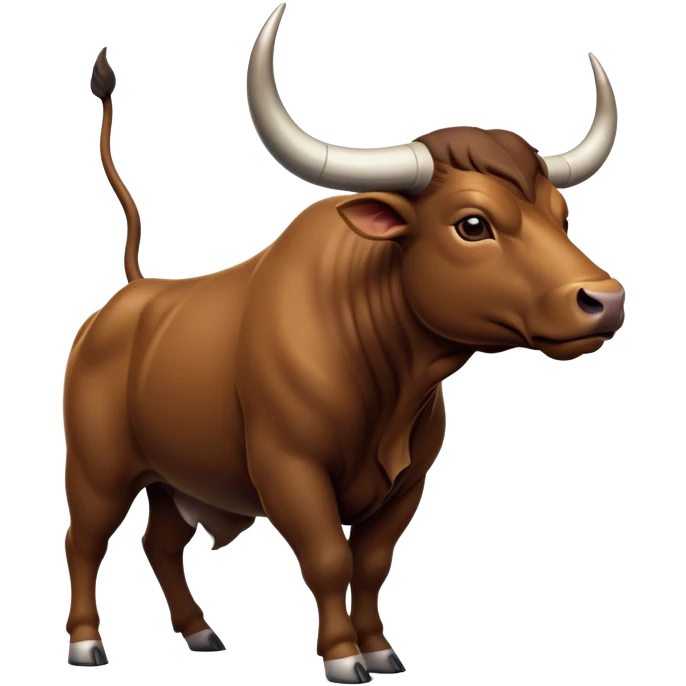cinematic-[brown bull]-realistic-full-body-standing-emoji,-tail-flicking-lazily,-head-tilted-dramatically,-sleek-[brown]-fur,-simplified-yet-realistic-focused-features,-highly-detailed,-glowing-with-an-almost-sarcastic-glow emoji