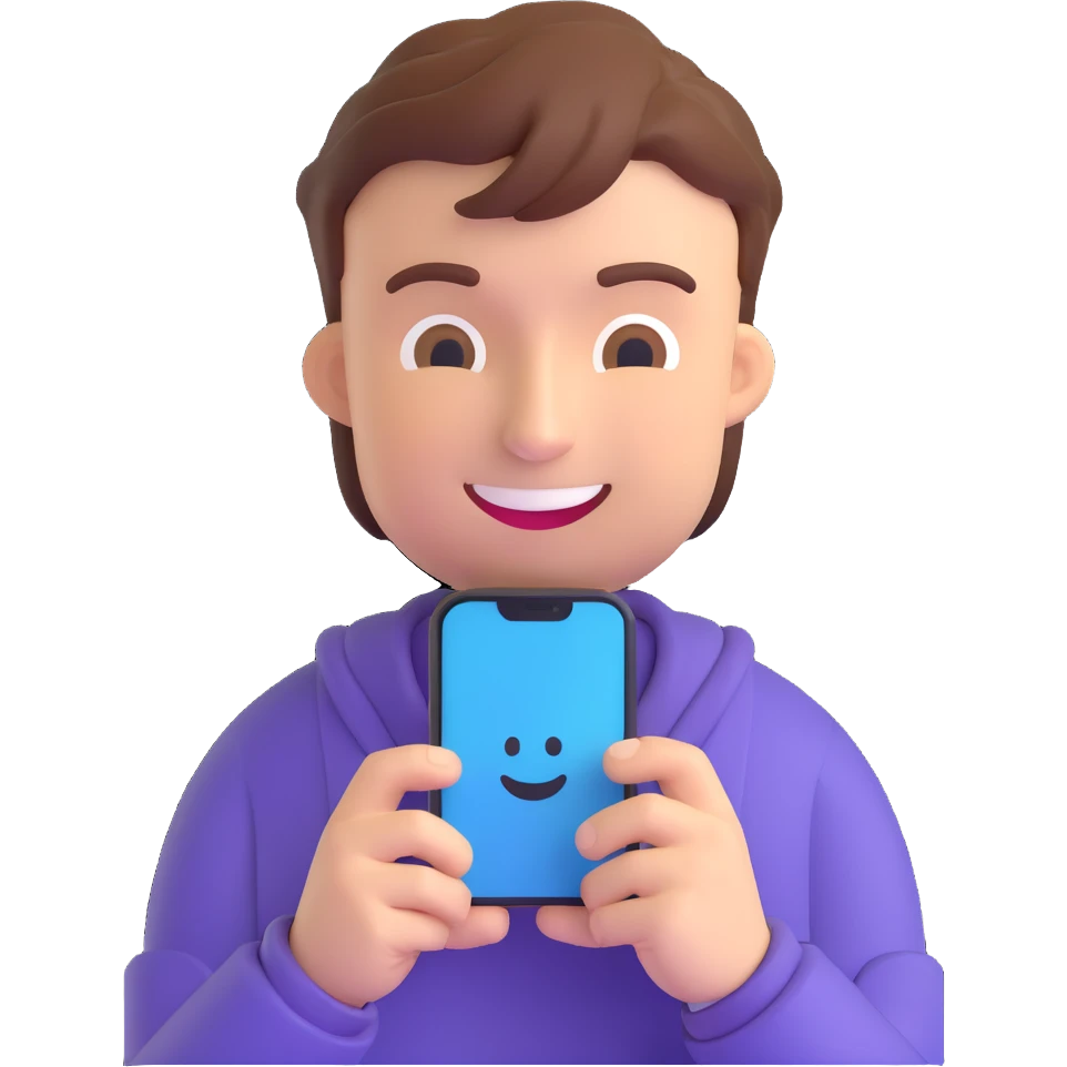 MrBeast as a 3D emoji, holding a smartphone, smiling emoji