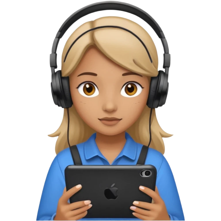 girl videomaker editing video with headphone emoji