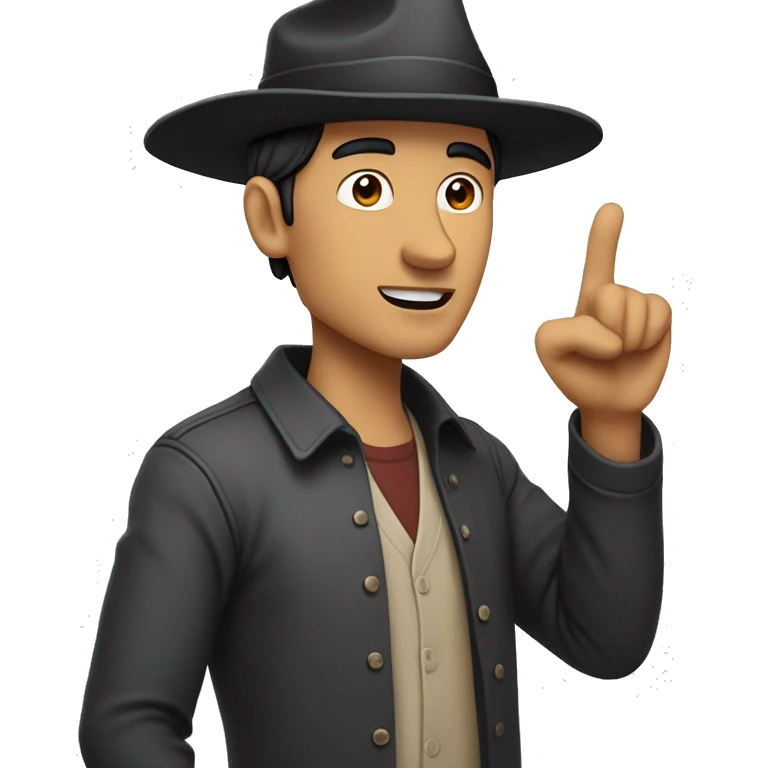 Cartoon man with medium black hair and a wide-brimmed hat giving a lecture emoji