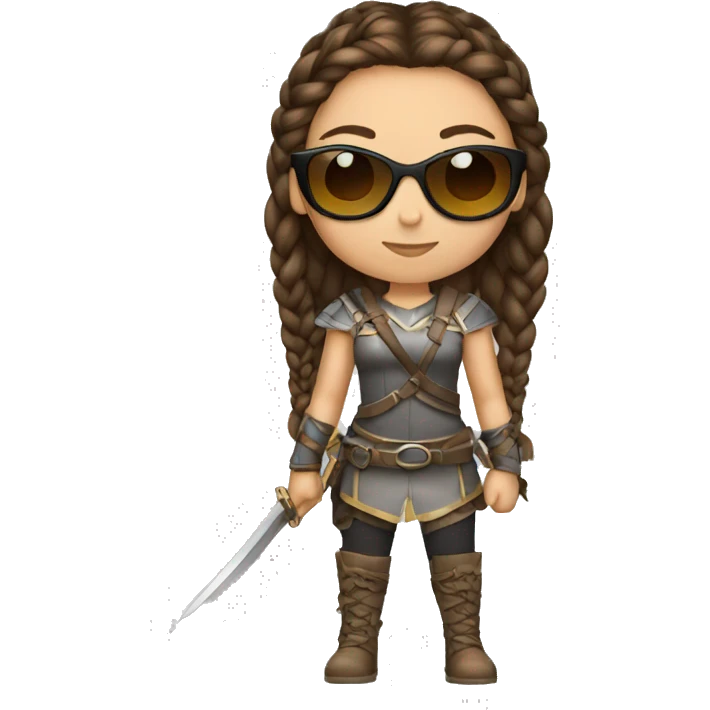 Girl warrior with French braids, brown hair and sunglasses emoji