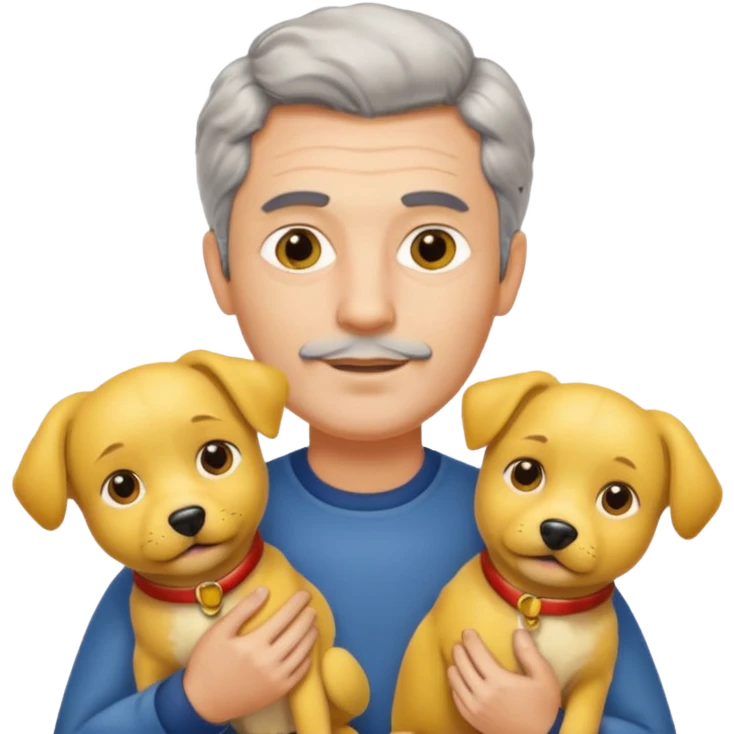 Italian man with no moustache and salt and pepper hair holding two yellow dogs emoji