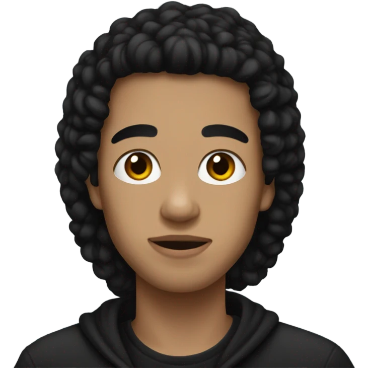Human with black hair, wearing a black vans sweater emoji