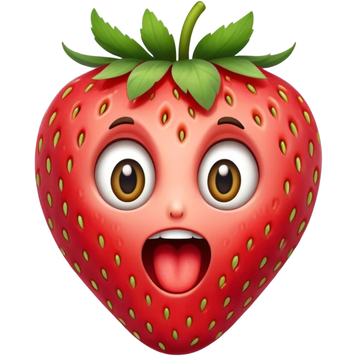 Create a image of a strawberry having big eyes and mouth open  emoji