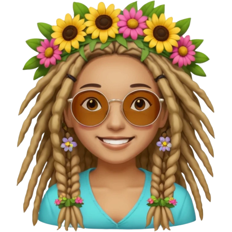 Woman with dreadlocks, round sunglasses, and flower crown.


























 emoji