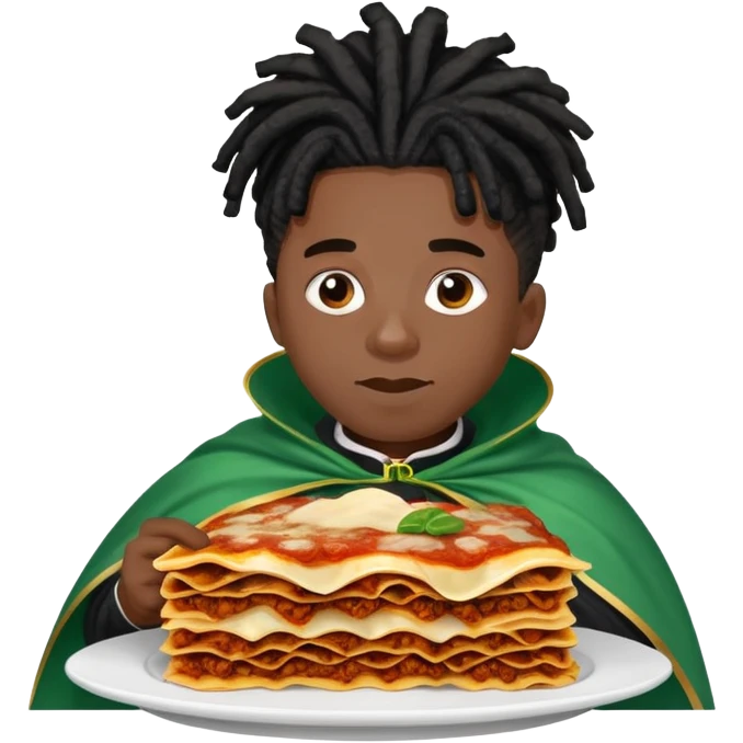  High fade black Dreadlocks and nigerian cape eating lasagna  emoji