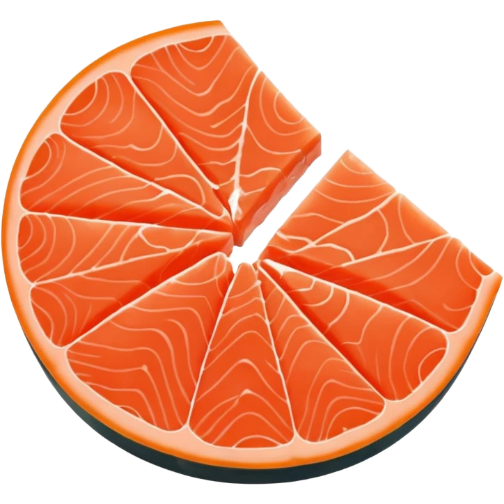 create a round half cut Slice of Salmon

Camera angle: slightly elevated top-down view with a gentle bird’s-eye perspective (about 15–20°), identical perspective and scaled do not add anything  on plate only the slice of salmon  emoji