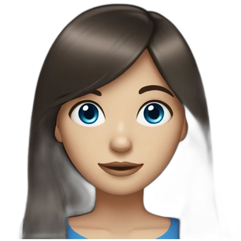 Dark brown long hair fringe girl with blue eyes emoji