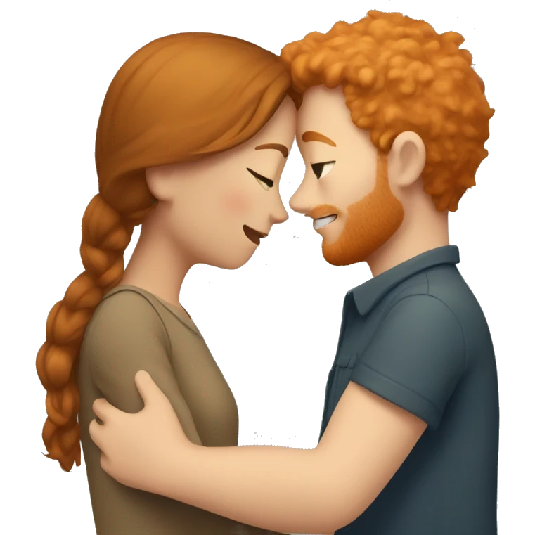 Short light brown haired girl hugging tall ginger boy emoji