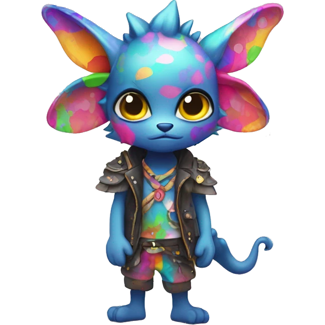 an edgy cute kawaii vernid-fionbri with colorful splash patterns full body emoji