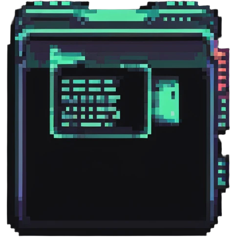 32x32 cyberpunk document file icon with digital glitch effect, retro computer style emoji
