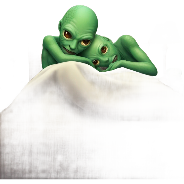 a Reptilian alien woman, and man laying on the bed emoji