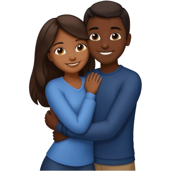 carmel girl with dark brown and tall darkskin black boy hugging  emoji