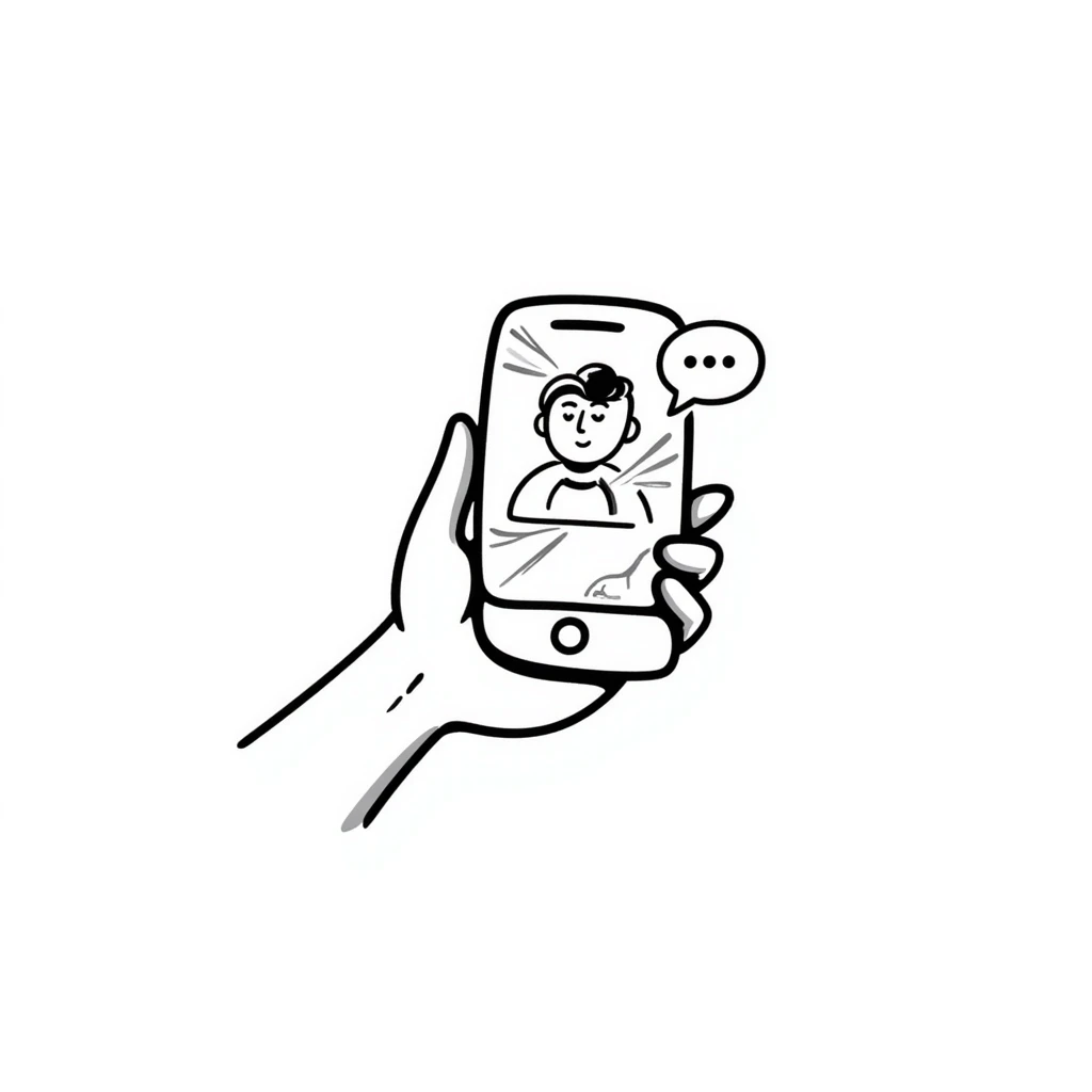 Hand holding an iPhone with WhatsApp open, chatting with a robot or AI bot emoji