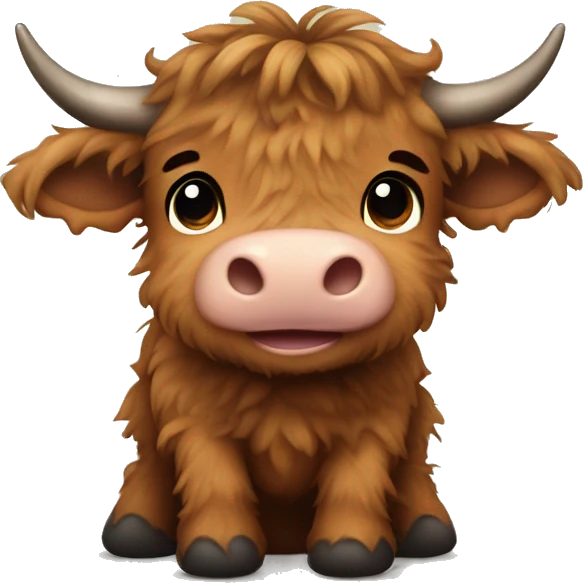 brown fluffy baby scottish cow with a spiderweb between horns emoji