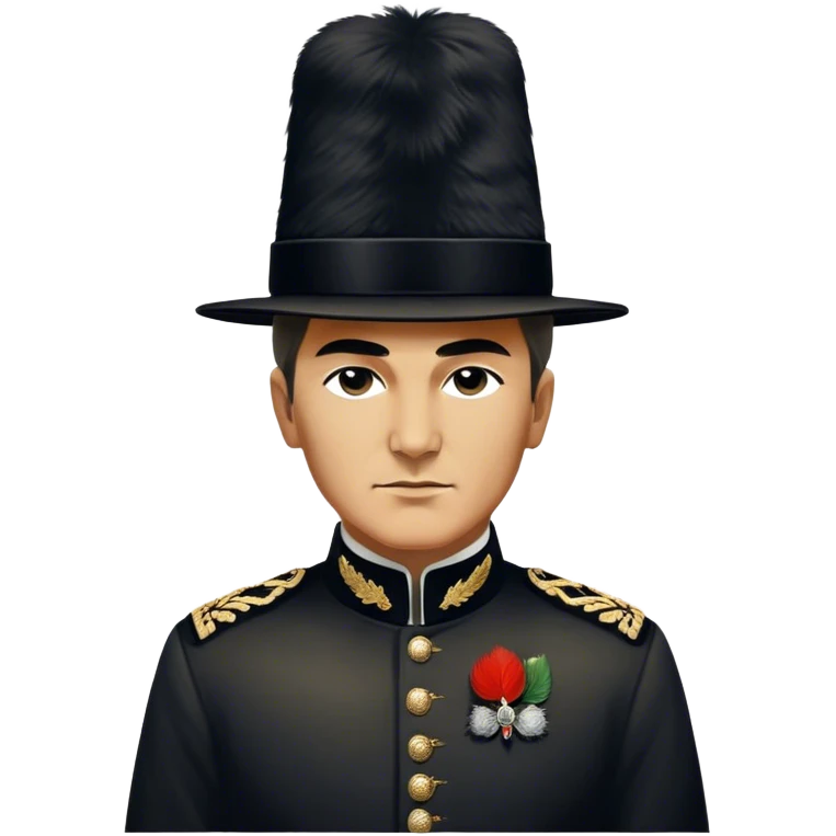 ​Cinematic Realistic Portrait of a Young Mustafa Kemal Atatürk, depicted wearing an iconic tall black fur hat along with traditional attire, his confident, visionary expression illuminated by warm, inspiring lighting, rendered with rich historical textures that capture his youthful dynamism and transformative leadership, emoji