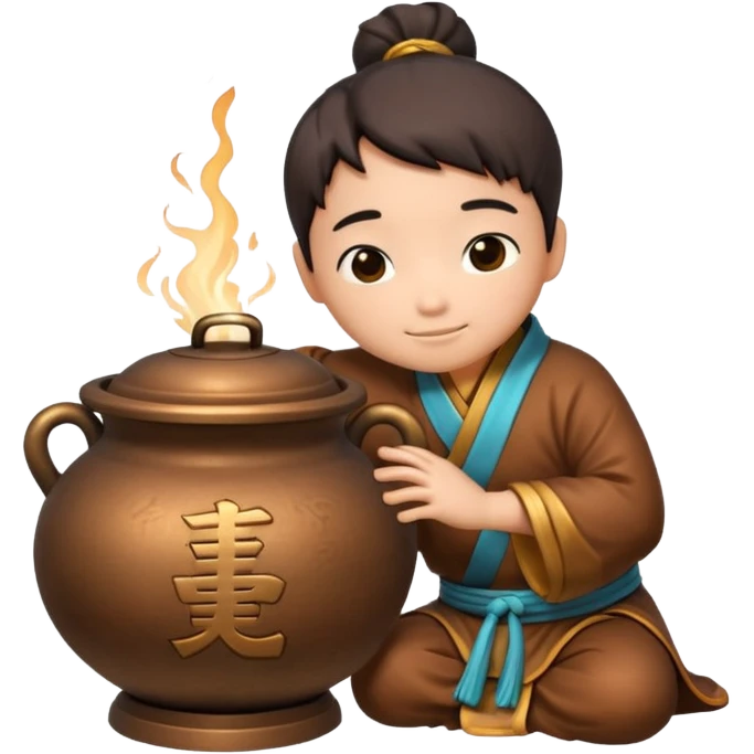 a cartoon figure hugging a 鼎 ancient Chinese cauldron character emoji
