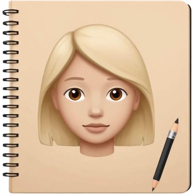 portre skecth on sketch book, with pencil emoji