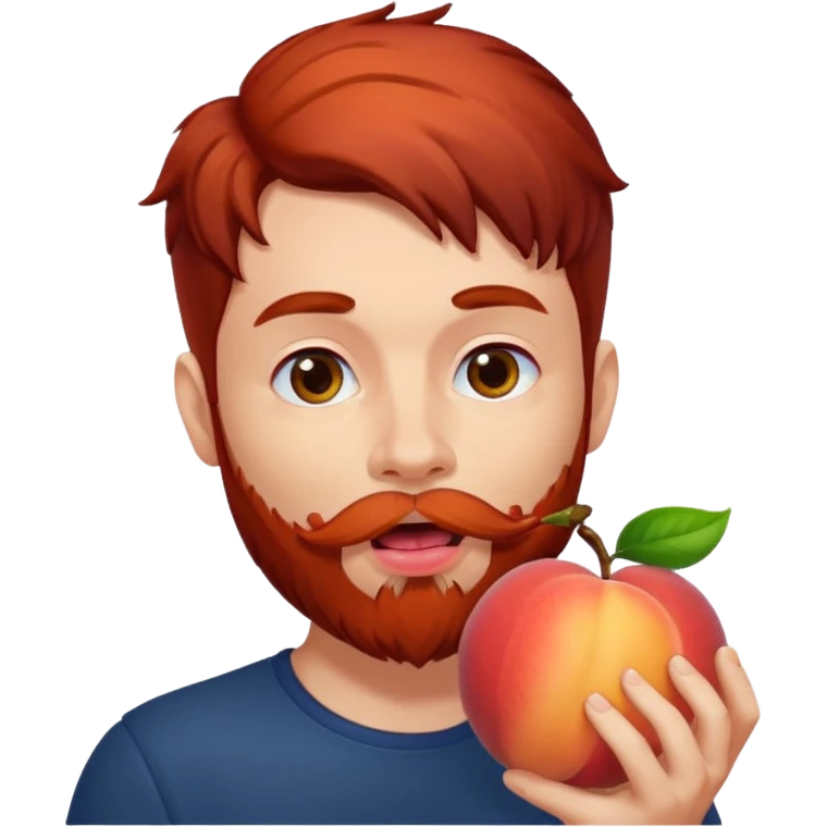 Dark haired Man with red beard licking peach emoji