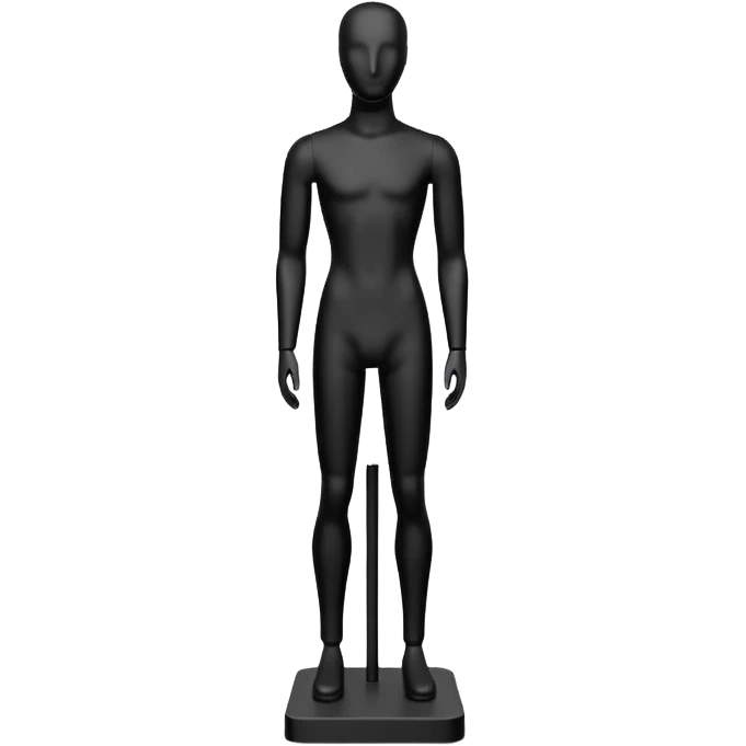 Minimalistic flat vector icon, iOS style, thin black contour on white background. Matte black mannequin in front of in 3D monochrome style. emoji