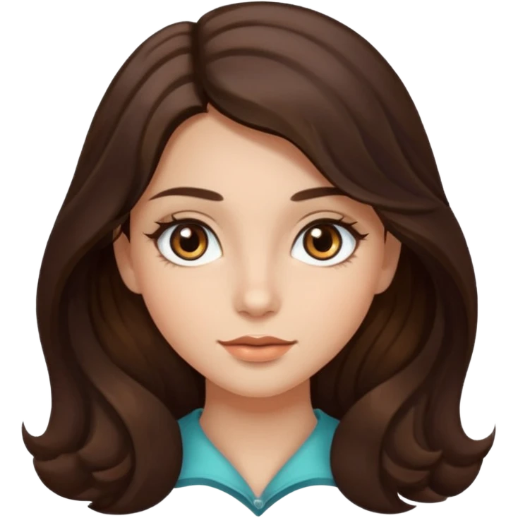 girl with wavy long dark brown hair, brown eyes, light to medium complexion, long lashes, almond shaped eyes emoji