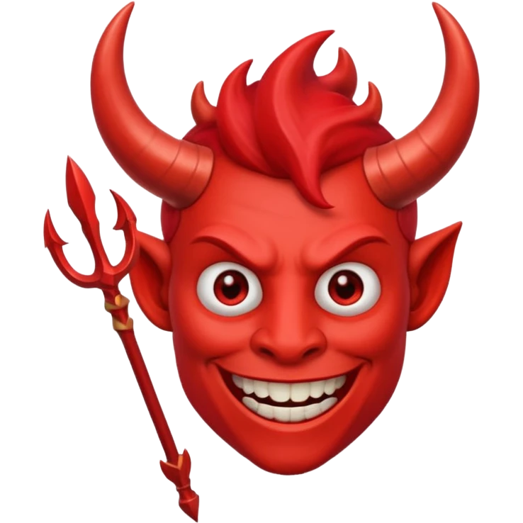 Red devil with horns and trident, grinning mischievously emoji