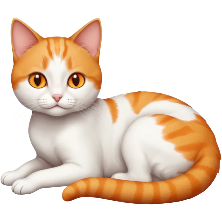 full body tiny short hair ginger and white cat with orange eyes lying down emoji