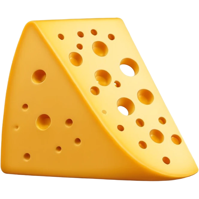 A 3D cartoon cheese wedge with holes, bright yellow tone, Memoji-style. emoji