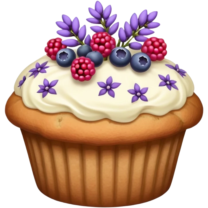 Lavender flower sprig muffin with berries emoji
