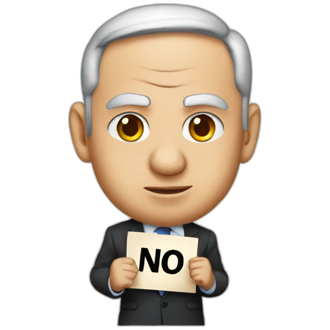 Benjamin Netanyahu holding sign saying NO BOYCOTT emoji