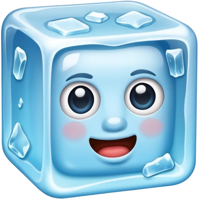 Ice cube with a flat mouth emoji
