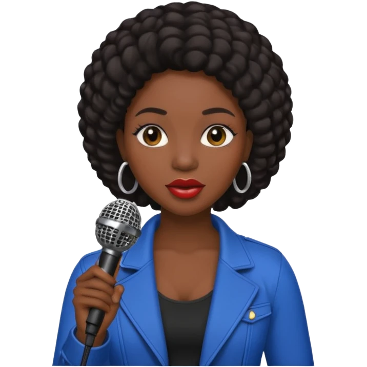black skin woman, singer, hold micro emoji