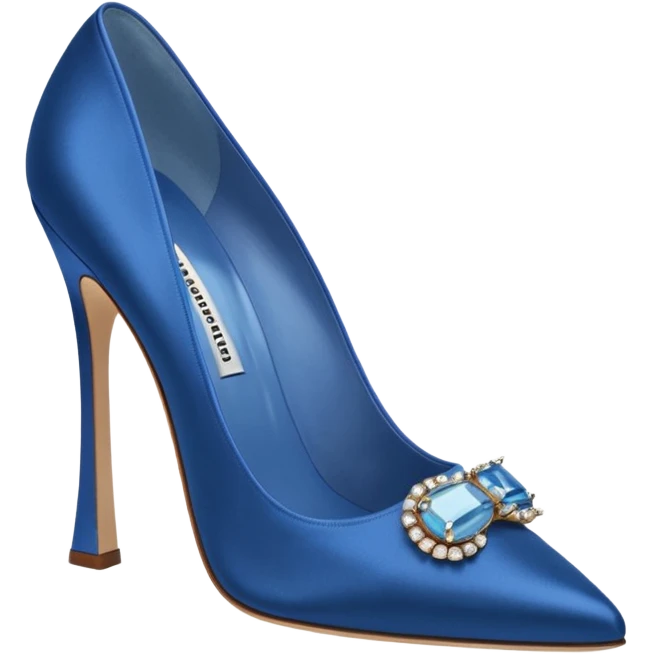 manolo blahink 90's satin pump with jewellry at front blue emoji