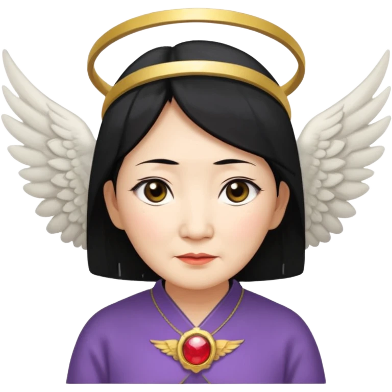 Angel Old Lady with wings black hair asian  smaller eyes w hLo emoji