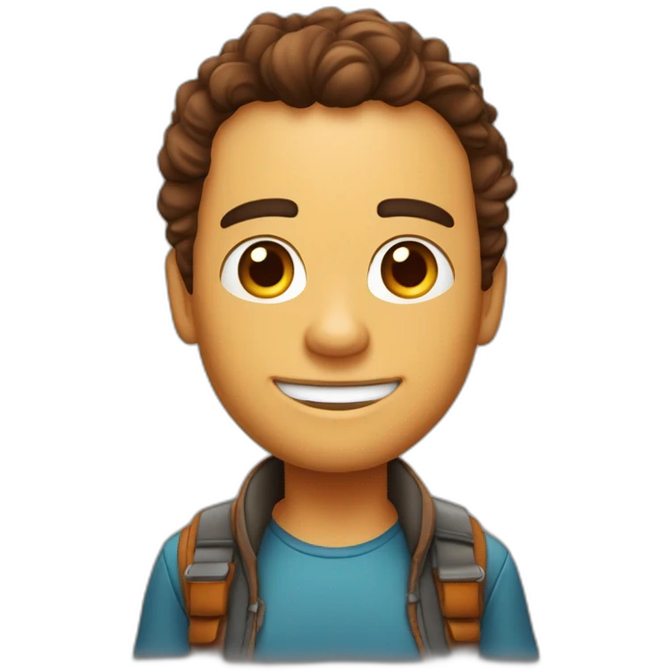 Personagem com pele realmente branca, usando um casaco laranja e luvas marrons, tendo um cabelo castanho bagunçado emoji