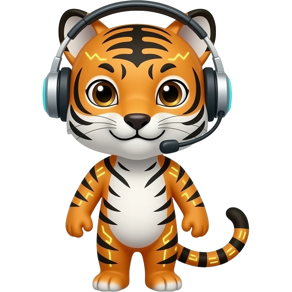 “An emoji of Sudoji, a mythical animal blending a Japanese fox (kitsune) and an Indian tiger, symbolizing intelligence and authority, with subtle glowing circuit patterns, wearing a modern IT support headset, sleek friendly expression, minimal emoji style, clean white background” emoji