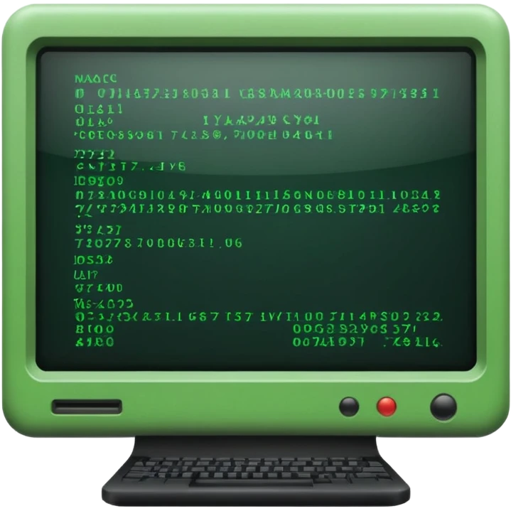 mac os icon code computer retro terminal, black, green white, numbers on the screen emoji