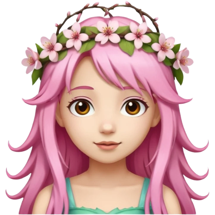 A fairy girl with long, light cherry blossom pink hair. emoji