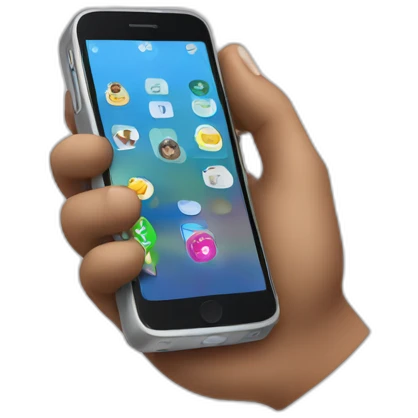 hand holding mobile phone talking emoji