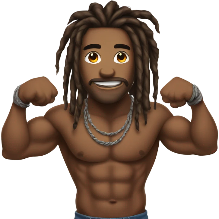 Flexing brown with tattoos and long dreadlocks  emoji